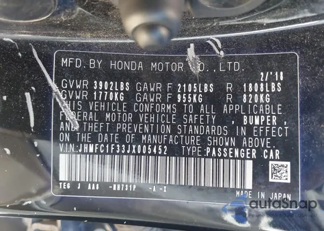 2018 Honda Civic Ex-T from USA, damaged, VIN JHMFC1F33JX005452